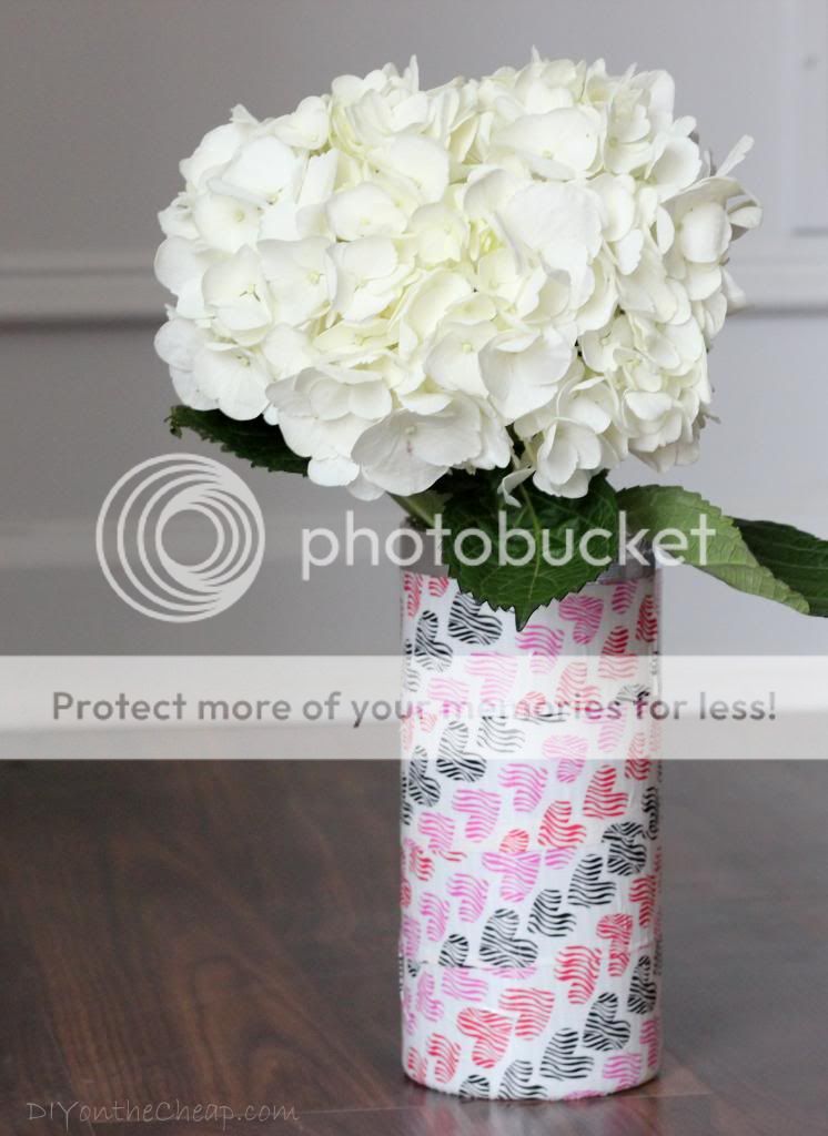 Make a Duck Tape Valentine Vase - Such an easy way to dress up a plain vase for Valentine's Day!