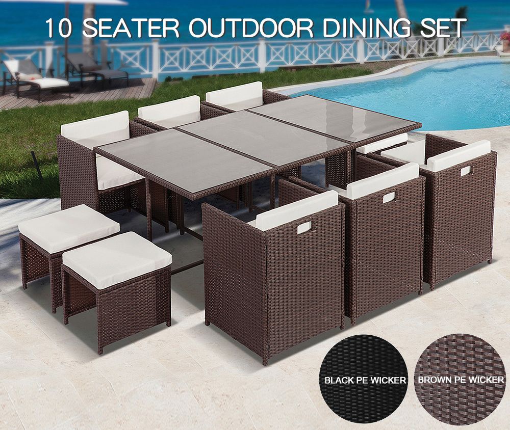 11PCS Outdoor Dining Furniture Set Wicker Garden Table & Chairs | eBay